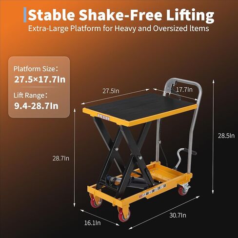 GarveeTech Hydraulic Lift Table Cart,500lbs Capacity 28.7" Lifting Height,Manual Single Scissor Lift Table with Non-Slip Pad, 4 Wheels & Reflective Strips,for Material Handling & Transportation in Saudi Arabia