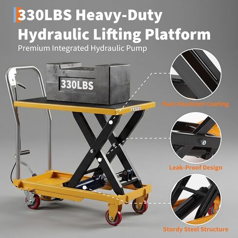 GarveeTech Hydraulic Lift Table Cart,500lbs Capacity 28.7" Lifting Height,Manual Single Scissor Lift Table with Non-Slip Pad, 4 Wheels & Reflective Strips,for Material Handling & Transportation in Saudi Arabia