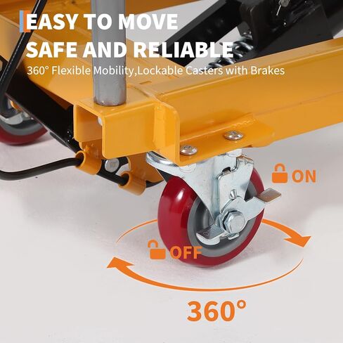 GarveeTech Hydraulic Lift Table Cart,500lbs Capacity 28.7" Lifting Height,Manual Single Scissor Lift Table with Non-Slip Pad, 4 Wheels & Reflective Strips,for Material Handling & Transportation in Saudi Arabia