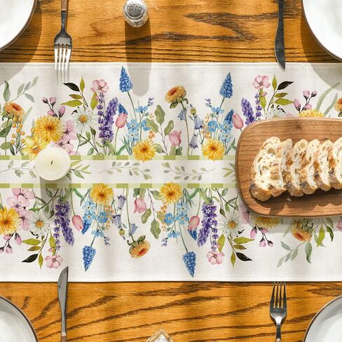 Artoid Mode Bloom Flowers Florals Lavender Summer Table Runner, Seasonal Spring Holiday Kitchen Dining Table Decoration for Home Party Indoor 13x72 Inch in Saudi Arabia