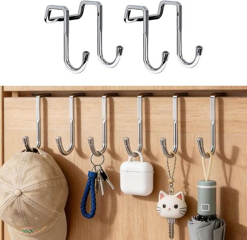 2PCS Stainless Steel No Drill S Hooks for Cabinets Set Door Back Hooks for Kitchen and Home Organization in Saudi Arabia