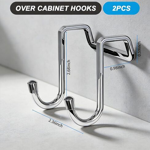 2PCS Stainless Steel No Drill S Hooks for Cabinets Set Door Back Hooks for Kitchen and Home Organization in Saudi Arabia