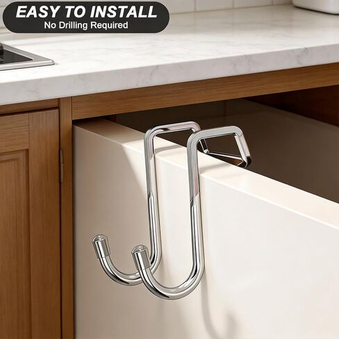 2PCS Stainless Steel No Drill S Hooks for Cabinets Set Door Back Hooks for Kitchen and Home Organization in Saudi Arabia