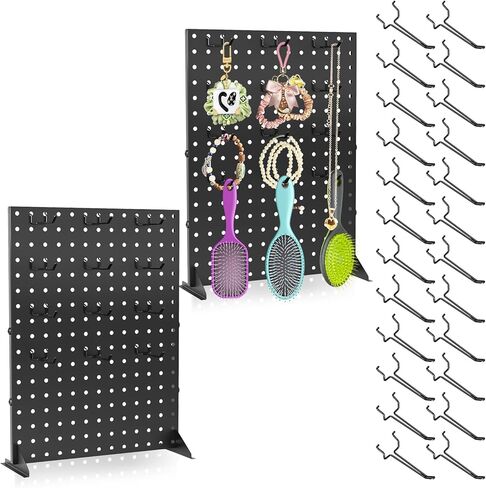 Peg Board Display Stand 16x12 Inch Metal Pegboard with 24 Hooks - 2 Pack Jewelry Stand & Keychain Display Stand for Vendor Events in Saudi Arabia