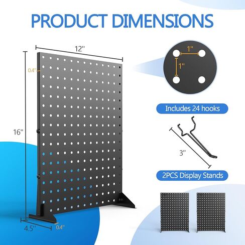 Peg Board Display Stand 16x12 Inch Metal Pegboard with 24 Hooks - 2 Pack Jewelry Stand & Keychain Display Stand for Vendor Events in Saudi Arabia