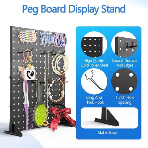 Peg Board Display Stand 16x12 Inch Metal Pegboard with 24 Hooks - 2 Pack Jewelry Stand & Keychain Display Stand for Vendor Events in Saudi Arabia