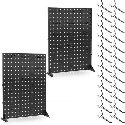 Peg Board Display Stand 16x12 Inch Metal Pegboard with 24 Hooks - 2 Pack Jewelry Stand & Keychain Display Stand for Vendor Events in Saudi Arabia