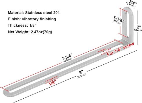 10 Pcs 8" L x 3/4" W x 2" H Slotted L Brackets for Shelves, Adjustable Corner Brace Support, 1/8" Thick in Saudi Arabia