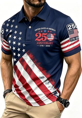 250 Anniversary USA Polo Shirt,Men's Independence Day Golf Shirts Short Sleeve Patriotic Golf Shirts for Men in Saudi Arabia