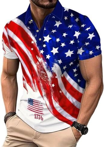 250 Anniversary USA Polo Shirt,Men's Independence Day Golf Shirts Short Sleeve Patriotic Golf Shirts for Men in Saudi Arabia