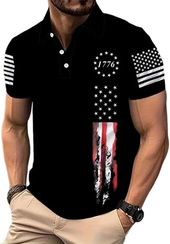 250 Anniversary USA Polo Shirt,Men's Independence Day Golf Shirts Short Sleeve Patriotic Golf Shirts for Men in Saudi Arabia