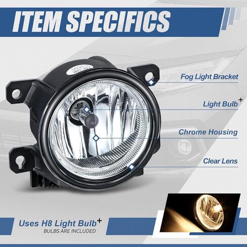 Auto Dynasty Halogen Model Factory Style Front Bumper Driving Fog Light Lamps Compatible with Honda Accord Civic HR-V Fit 2013-2021, Driver and Passenger Side, Chrome Housing Smoked Lens in Saudi Arabia