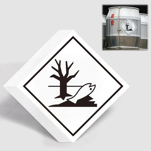 25 Pcs Marine Pollutant Marking Placard - 10.75" x 10.75" Environmentally Removable Self Adhesive Vinyl Marine Pollutant Label for Temporary Class Hazard Marking Applications in Saudi Arabia