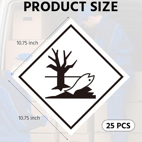 25 Pcs Marine Pollutant Marking Placard - 10.75" x 10.75" Environmentally Removable Self Adhesive Vinyl Marine Pollutant Label for Temporary Class Hazard Marking Applications in Saudi Arabia