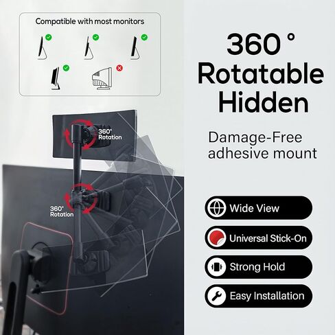Clip On Mirror Wide Angle Computer Mirror to See Behind You 360° Rotatable Stick-On Convex Cubicle Mirrors Adjustable for Workdesk, Office, Personal Privacy and Security (1PCS HD 12" x 3") in Saudi Arabia