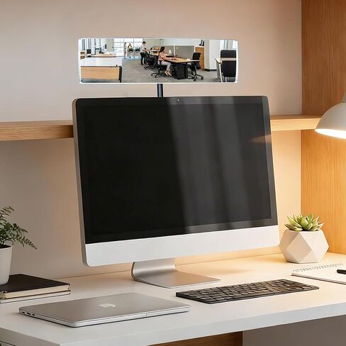Clip On Mirror Wide Angle Computer Mirror to See Behind You 360° Rotatable Stick-On Convex Cubicle Mirrors Adjustable for Workdesk, Office, Personal Privacy and Security (1PCS HD 12" x 3") in Saudi Arabia