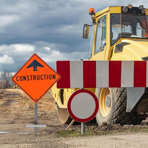 Blulu 2 Pack Roll-up Traffic Sign Stand 56 Inch Portable Road Construction Sign Stand Traffic Control Holder Heavy Duty Bar Angle T-stand Kit for 36" & 48" Signs Construction Site Driveway Street in Saudi Arabia