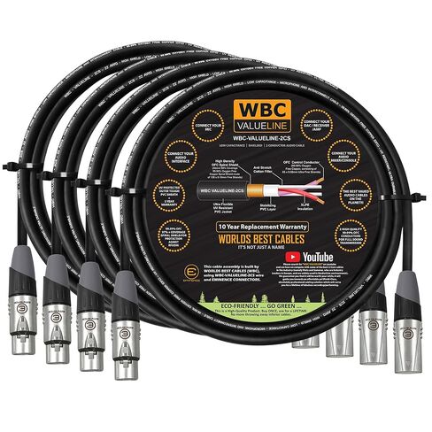WBC-VALUELINE-2CS (22 AWG) - 4 وحدات - ميكروفون مرن متوازن محمي بقدرة منخفضة 3 أقدام ومكبر صوت نشط وكابلات توصيل مع موصلات Eminence Gold XLR in Saudi Arabia