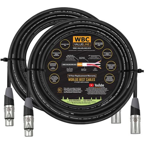 WBC-VALUELINE-2CS (22 AWG) - 2 Units - 30 Foot–Low-Capacitance Shielded Balanced Flexible Microphone, Active-Speaker & Interconnect Cables with Eminence Gold XLR Connectors in Saudi Arabia