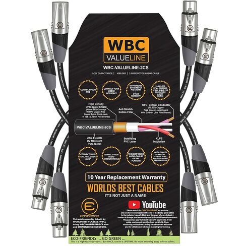 WBC-VALUELINE-2CS (22 AWG) - 4 وحدات - 1.5 قدم - ميكروفون مرن متوازن ومحمي منخفض السعة ومكبر صوت نشط وكابلات توصيل مع موصلات Eminence Gold XLR in Saudi Arabia