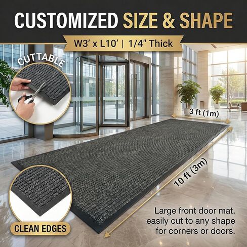 3 x 10 FT Extra Long Entrance Mat for Garage and Double Door, Heavy Duty Indoor Outdoor Doormat, Commercial Quality Non Slip Rubber Backing for High Traffic Dirt and Moisture Trapping in Saudi Arabia