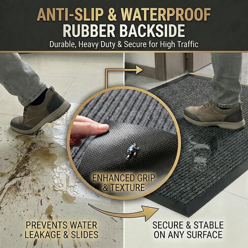 3 x 10 FT Extra Long Entrance Mat for Garage and Double Door, Heavy Duty Indoor Outdoor Doormat, Commercial Quality Non Slip Rubber Backing for High Traffic Dirt and Moisture Trapping in Saudi Arabia