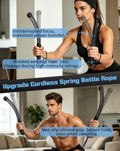 Battle Ropes, Weighted Ropeless Battle Rope with Adjustable Resistance Springs for Home Gym Exercise, Portable Workout Equipment for Strength Training & Cardio Fitness in Saudi Arabia