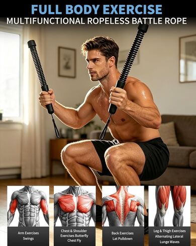 Battle Ropes, Weighted Ropeless Battle Rope with Adjustable Resistance Springs for Home Gym Exercise, Portable Workout Equipment for Strength Training & Cardio Fitness in Saudi Arabia