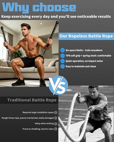 Battle Ropes, Weighted Ropeless Battle Rope with Adjustable Resistance Springs for Home Gym Exercise, Portable Workout Equipment for Strength Training & Cardio Fitness in Saudi Arabia