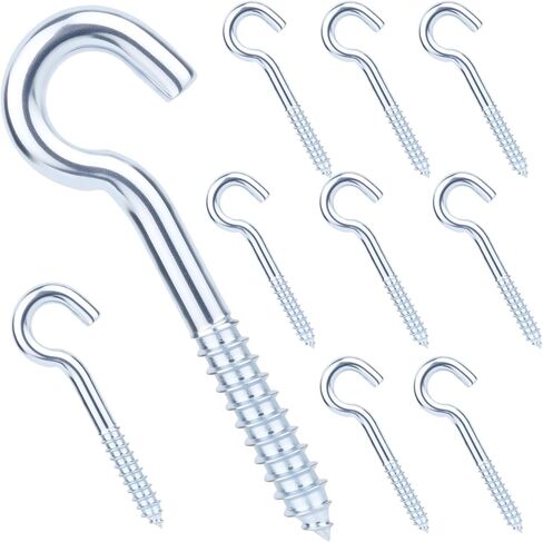 HOME MASTER HARDWARE 3/8x4.5 Steel Screw Hooks, 10-Pack Heavy Duty Eye Bolt Ceiling Hooks with Open Loop, Self Tapping Screw in Hooks for Hanging Hammock, String Lights and Plants, Zinc Plated in Saudi Arabia