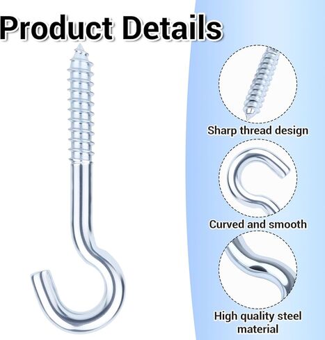 HOME MASTER HARDWARE 3/8x4.5 Steel Screw Hooks, 10-Pack Heavy Duty Eye Bolt Ceiling Hooks with Open Loop, Self Tapping Screw in Hooks for Hanging Hammock, String Lights and Plants, Zinc Plated in Saudi Arabia