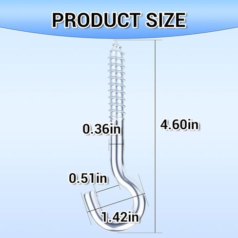 HOME MASTER HARDWARE 3/8x4.5 Steel Screw Hooks, 10-Pack Heavy Duty Eye Bolt Ceiling Hooks with Open Loop, Self Tapping Screw in Hooks for Hanging Hammock, String Lights and Plants, Zinc Plated in Saudi Arabia