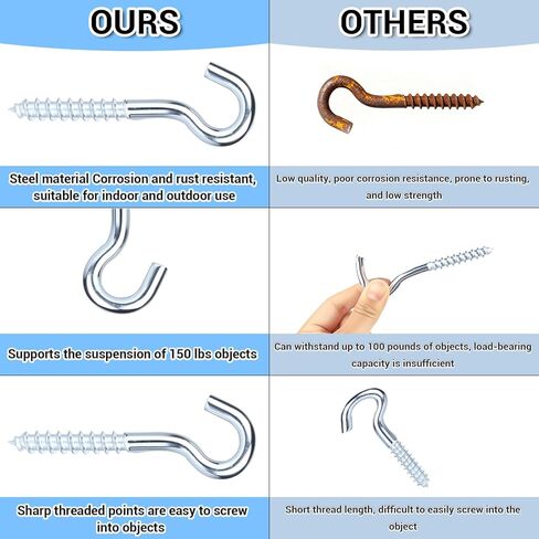 HOME MASTER HARDWARE 3/8x4.5 Steel Screw Hooks, 10-Pack Heavy Duty Eye Bolt Ceiling Hooks with Open Loop, Self Tapping Screw in Hooks for Hanging Hammock, String Lights and Plants, Zinc Plated in Saudi Arabia