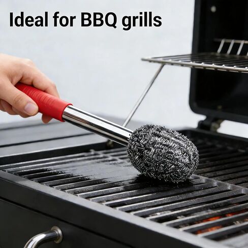 2PCS Steel Wool Scrubber with Handle Rustproof, Cast Iron Scrubber, Stubborn Messes Pot Brush, Remove Dirt for Cleaning Stoves,Sinks Dishes Grills Bowls & Metal Wire Sponge for Kitchens,Bathroom in Saudi Arabia