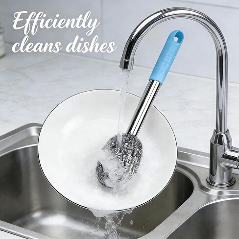 2PCS Steel Wool Scrubber with Handle Rustproof, Cast Iron Scrubber, Stubborn Messes Pot Brush, Remove Dirt for Cleaning Stoves,Sinks Dishes Grills Bowls & Metal Wire Sponge for Kitchens,Bathroom in Saudi Arabia