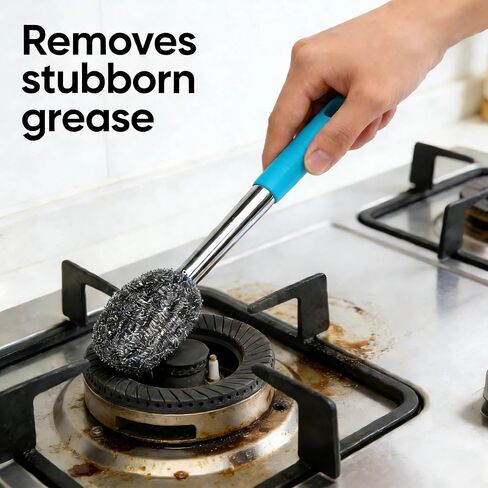 2PCS Steel Wool Scrubber with Handle Rustproof, Cast Iron Scrubber, Stubborn Messes Pot Brush, Remove Dirt for Cleaning Stoves,Sinks Dishes Grills Bowls & Metal Wire Sponge for Kitchens,Bathroom in Saudi Arabia