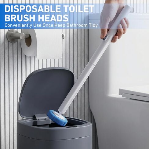 Disposable Toilet Brush- Toilet Bowl Cleaner, Toilet Bowl Brush, Toilet Wand with 12PCS Brush Refills for Bathroom Deep Cleaning Squre Shape(1 Pack, White) in Saudi Arabia