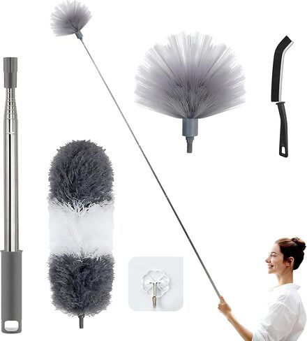 Professional Microfibre Dusters for Cleaning | Duster with Extension 100" | Cobweb Remover Duster Kit with 4 Washable Heads | Bendable Feather Duster for High Ceilings,Fans & Hard-to-Reach Areas,7PCS in Saudi Arabia