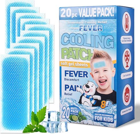 Cooling Gel Sheets for Forehead and Neck, Mint Scent - Single Pre-Moistened Patch 5 x 2 Inch, No Refrigeration Needed, Individually Wrapped, Non-Greasy, Portable for Adults and Kids in Saudi Arabia