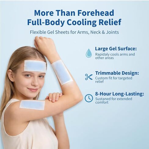 Cooling Gel Sheets for Forehead and Neck, Mint Scent - Single Pre-Moistened Patch 5 x 2 Inch, No Refrigeration Needed, Individually Wrapped, Non-Greasy, Portable for Adults and Kids in Saudi Arabia