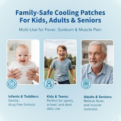 Cooling Gel Sheets for Forehead and Neck, Mint Scent - Single Pre-Moistened Patch 5 x 2 Inch, No Refrigeration Needed, Individually Wrapped, Non-Greasy, Portable for Adults and Kids in Saudi Arabia