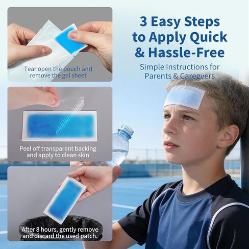 Cooling Gel Sheets for Forehead and Neck, Mint Scent - Single Pre-Moistened Patch 5 x 2 Inch, No Refrigeration Needed, Individually Wrapped, Non-Greasy, Portable for Adults and Kids in Saudi Arabia