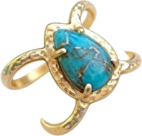 Gold Rings for Women Luxury 18K Gold Set with Water Drop pear Shaped Turquoise Ring Party Engagement Ring Cut Natural Bohemia Turquoise Jewelry Engagement Party Band Rings Size 9 in Saudi Arabia