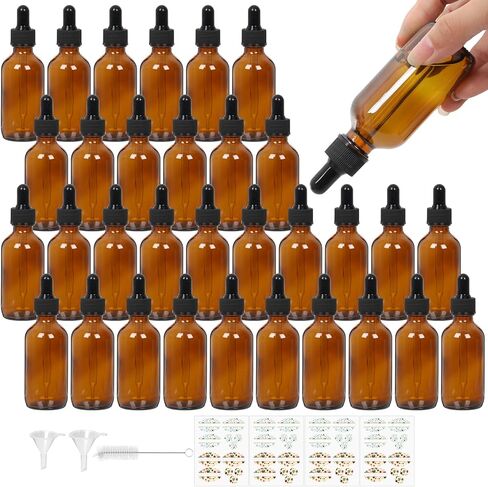 STAERSIDE 48-Pack 2 oz Amber Glass Dropper Bottles, Leakproof & Durable for Essential Oils & Craft Use, Complete Kit with Funnel, Brush, Labels, Extra Droppers & Measuring Cup in Saudi Arabia