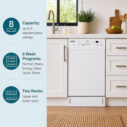 SD-9254W: Energy Star 18″ Built-In Dishwasher w/Heated Drying – White in Saudi Arabia