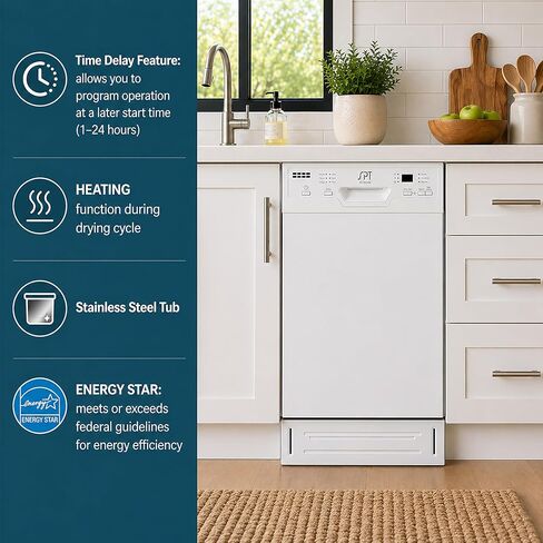 SD-9254W: Energy Star 18″ Built-In Dishwasher w/Heated Drying – White in Saudi Arabia