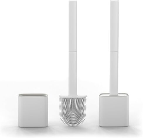 Silicone Toilet Brushes & Holders – Pack of 2 Long Non-Slip Handle, Flexible Bristles for Easy Cleaning – Modern Drip-Free Base, Durable White Bathroom Toilet Brush Set with Holder in Saudi Arabia