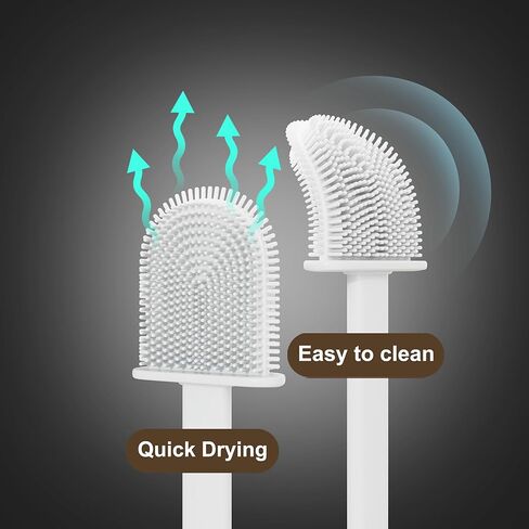 Silicone Toilet Brushes & Holders – Pack of 2 Long Non-Slip Handle, Flexible Bristles for Easy Cleaning – Modern Drip-Free Base, Durable White Bathroom Toilet Brush Set with Holder in Saudi Arabia