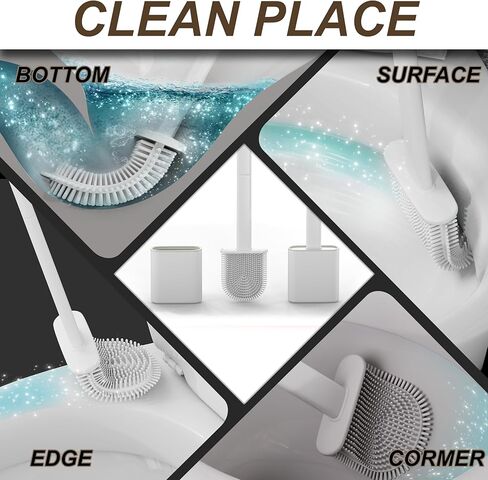Silicone Toilet Brushes & Holders – Pack of 2 Long Non-Slip Handle, Flexible Bristles for Easy Cleaning – Modern Drip-Free Base, Durable White Bathroom Toilet Brush Set with Holder in Saudi Arabia