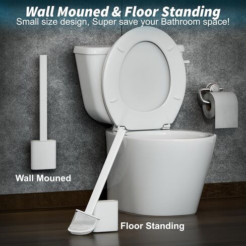 Silicone Toilet Brushes & Holders – Pack of 2 Long Non-Slip Handle, Flexible Bristles for Easy Cleaning – Modern Drip-Free Base, Durable White Bathroom Toilet Brush Set with Holder in Saudi Arabia
